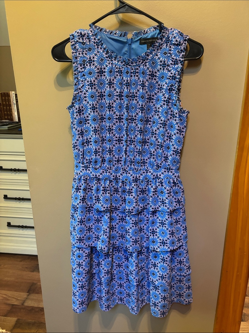 Banana Republic Blue Floral Sleeveless Tiered Dress